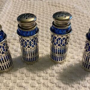 F.B. Rogers Silver Plate Cobalt Blue 1950s Vintage Salt & Pepper Shakers Set